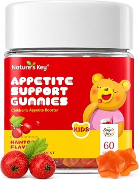 Nature's Key Appetite Booster Gummies Kids- 60 Count Appetite Stimulant for Children/Adults to Eat More, All Natural Weight Gain Supplements, Picky Eater Vitamin, Organic Hawthorn| NO Sugar