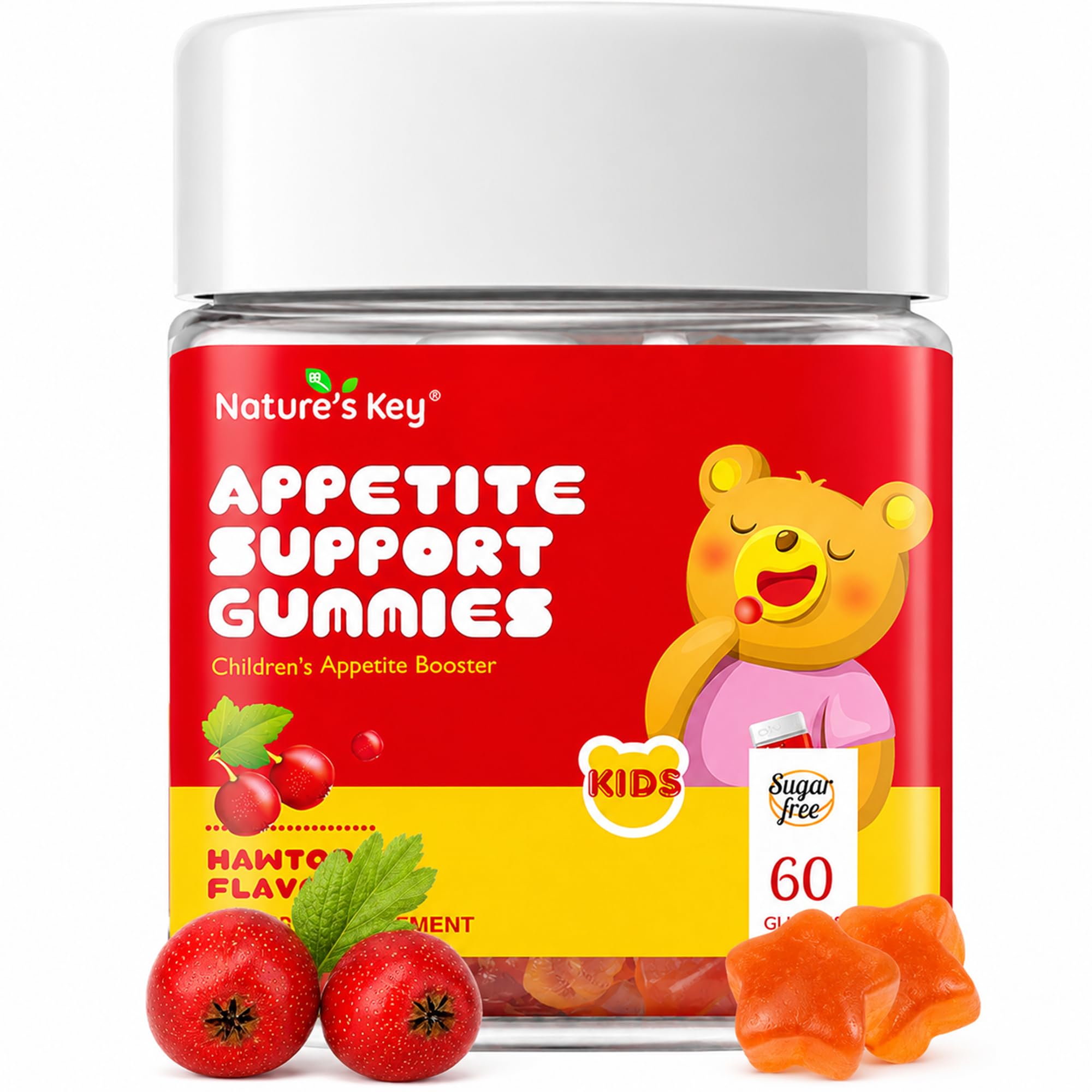 Nature's Key Appetite Booster Gummies Kids- 60 Count Appetite Stimulant for Children/Adults to Eat More, All Natural Weight Gain Supplements, Picky Eater Vitamin, Organic Hawthorn| NO Sugar 60 Count (Pack of 1)