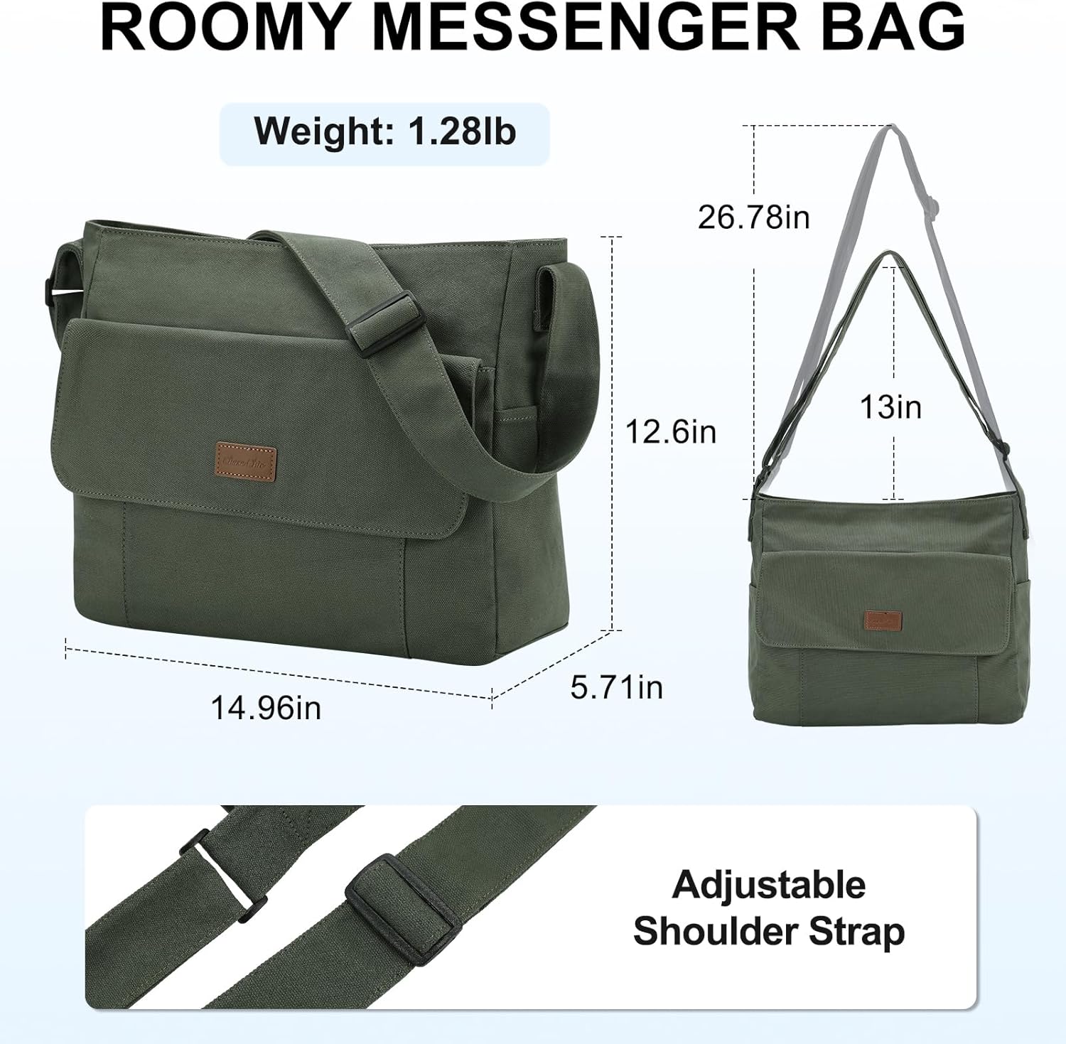 Chase Chic Canvas Messenger Bag, Large Vintage Crossbody Shoulder Satchel Work Bag for Women Men College