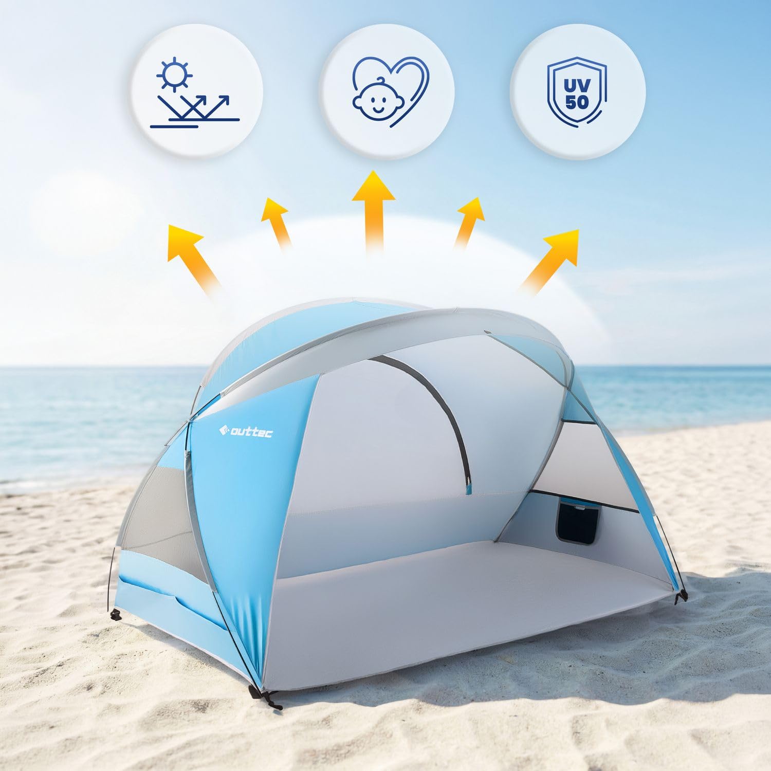 Tente de Plage Pop Up avec Protection UV, Sac de Transport, Anti UV Bébé, pour Famille, Camping, Jardin, Protection Solaire (Bleu)