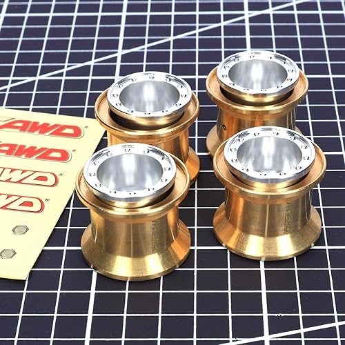 Miniatura 6 de RCAWD 4 unidades de diseño único 1.0 Plus de latón Beadlock llantas para 118 124 RC Crawler TRX4M AXI24 SCX24 FCX24, 48piezas (plateado)
