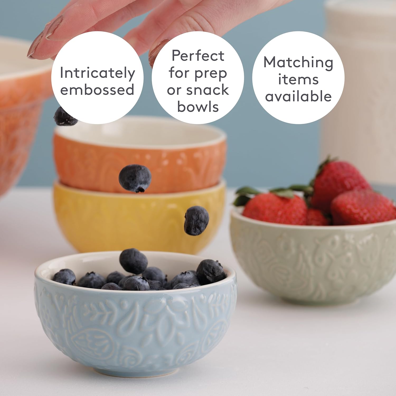 Mason Cash Home to Roost 200ml Preparation Bowls Set of 4 Stoneware Folk-Inspired Hen and Cockerel Style Multicolored Pinch Pots Dip & Dessert Dishes Dishwasher & Microwave Safe Kitchenware
