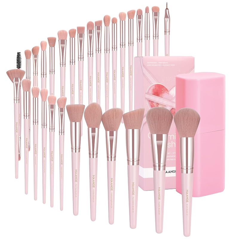 Kit de Pincéis de Maquiagem MAANGE com 30 unidades e estojo, fibras sintéticas, rosa