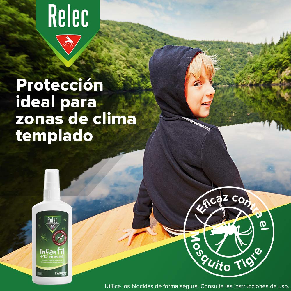 Relec Infantil Spray Antimosquitos, Repelente de Mosquitos 100 ml (+6 Meses), Dermatológicamente Testado, Eficaz Contra El Mosquito Tigre, Protección contra Picaduras de Mosquitos en Zonas Templadas
