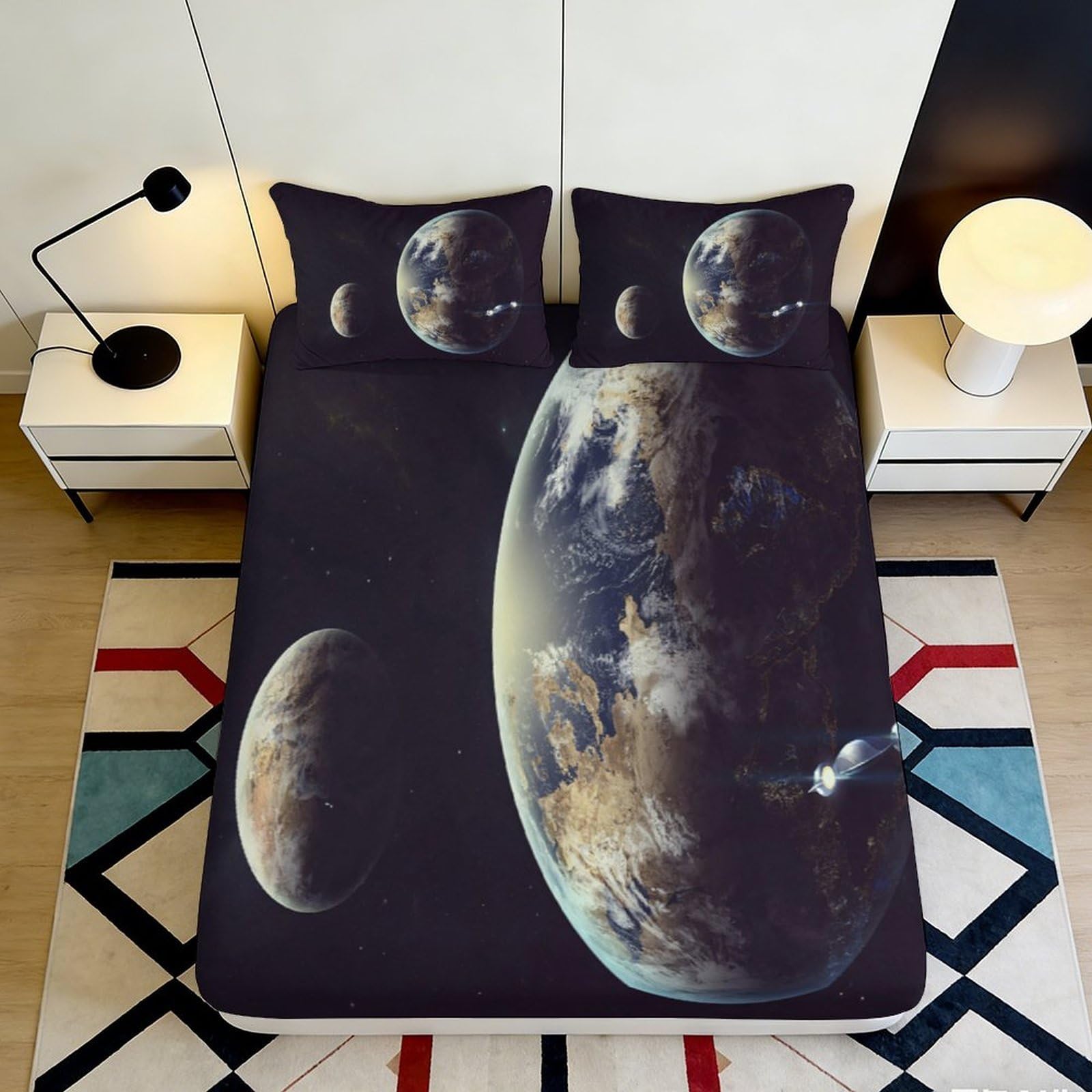 3D Printed Galaxy Fitted Sheet Microfiber Soft Breathable Cosmic Mattress Cover for Bedroom Dormitory Guest Room Mattress Protection Decor 120x200x25cm