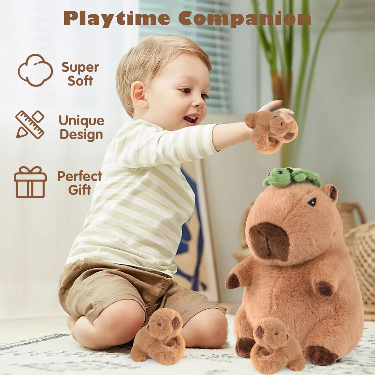 5 in 1 Capybara Plush, 12.8" Mommy Capybara Stuffed Animal with 3 Babies Capibaras Peluches Inside, Cute Stuffed Capybara Toys Pillow Plushies for Kids Christmas Birthday Gifts