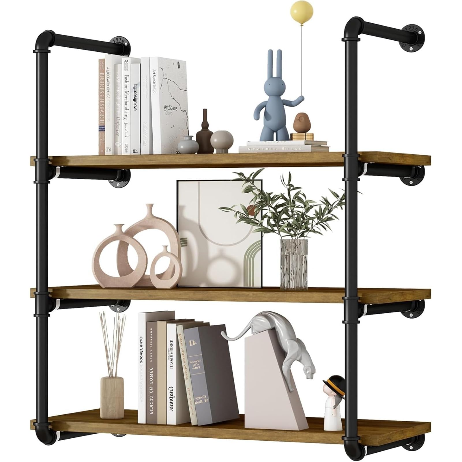 Rustikales industrielles Rohrregal, 3 Etagen, Wandmontage, Metall, schwebende Regale für Wohnzimmer, Schlafzimmer, Badezimmer, Küche, Büro, Aufbewahrung (100 x 20 x 90 cm)