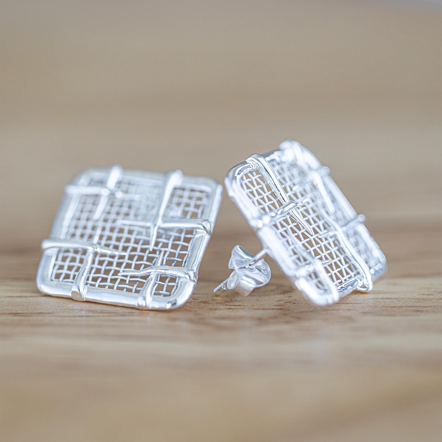 GERMAN KABIRSKI Asymmetric Titanium Mesh & 925 Sterling Silver Earrings – Lightweight – Variations of Big or Small, with Natural Rough Ruby or No Gemstone, Nickel‑Free and Safe for Sensitive Skin - Modern Designer Jewelry - Image 3