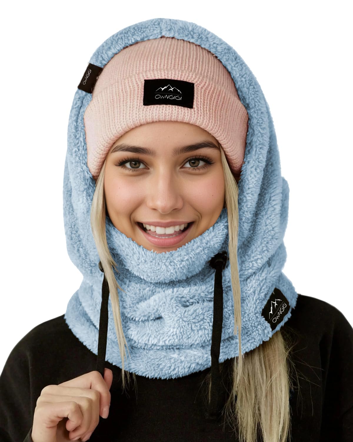 OWNGIGI Pasamontañas de invierno para hombres y mujeres, para clima frío, forro polar, resistente al viento, con capucha, bufanda, gorro, calentador de cabeza