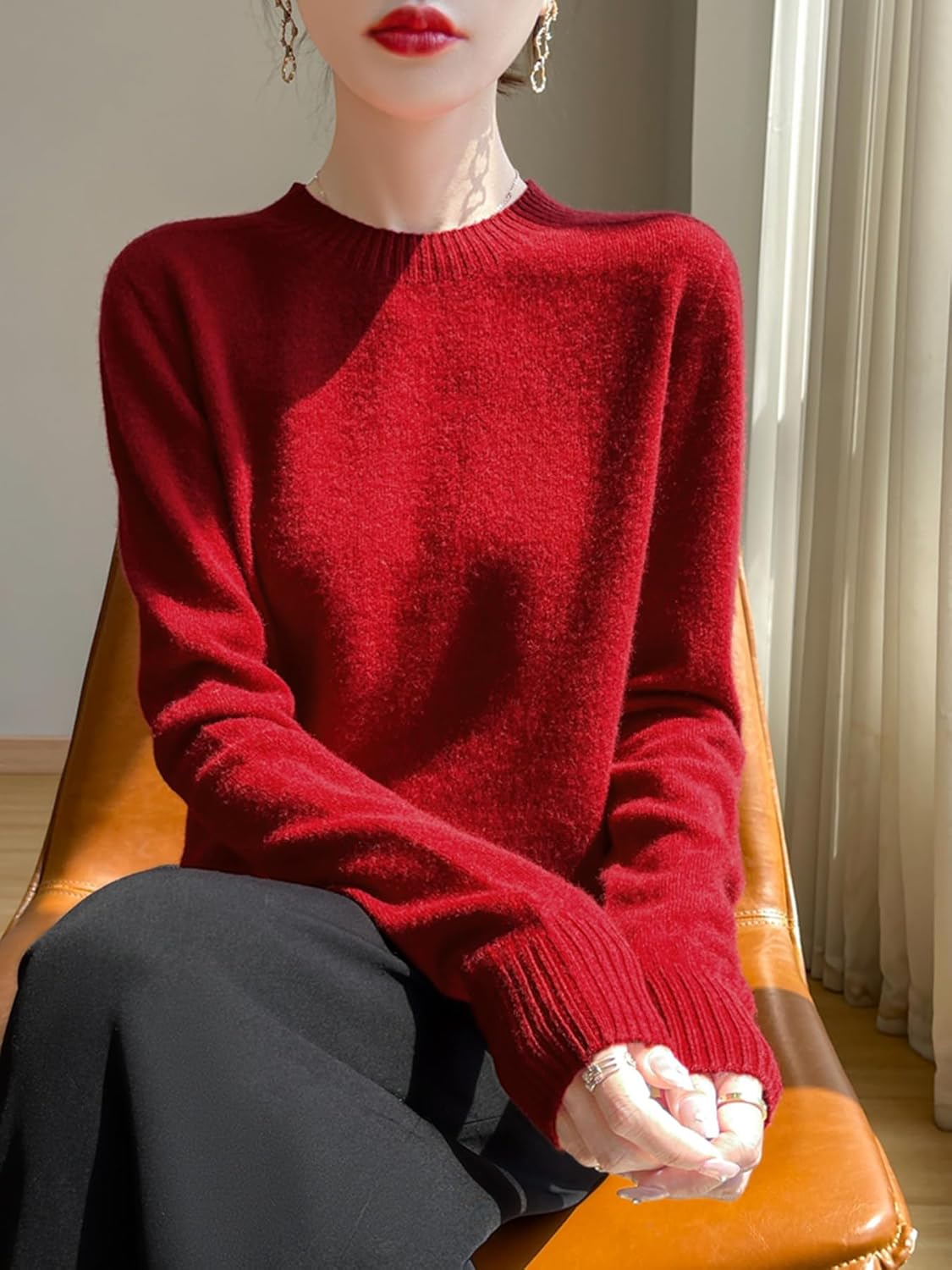 100% Merino Wool Sweaters Women's Female Fall Winter Knitted Pullover Crew Neck Long Sleeve Warm Soft Loose