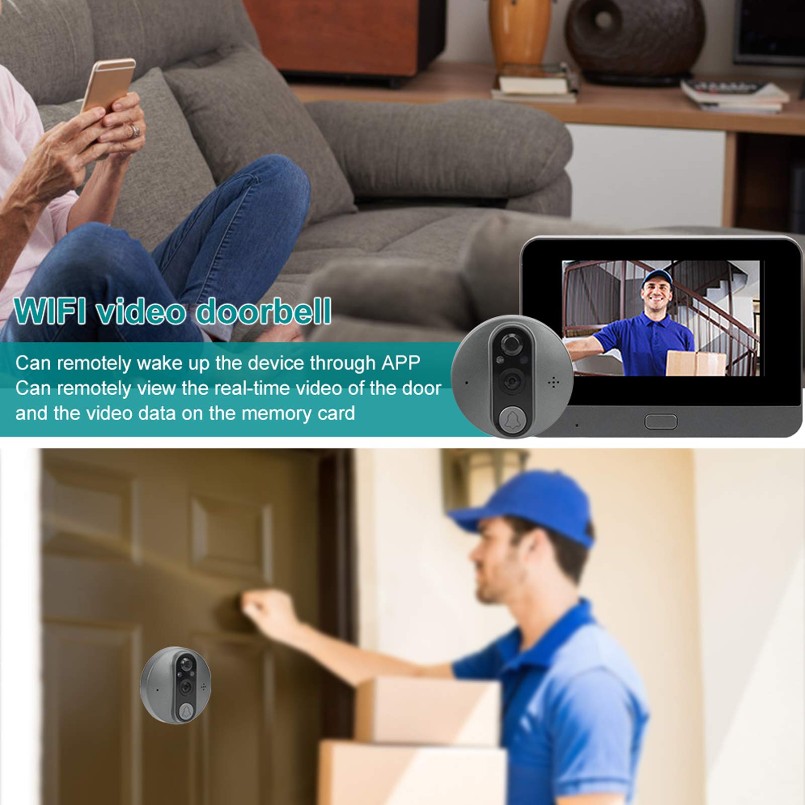 Videocamera Spioncino Digitale Wireless - Schermo 4.3", 1080P, Rilevatore Di Movimento, App Tuya, Visione Notturna