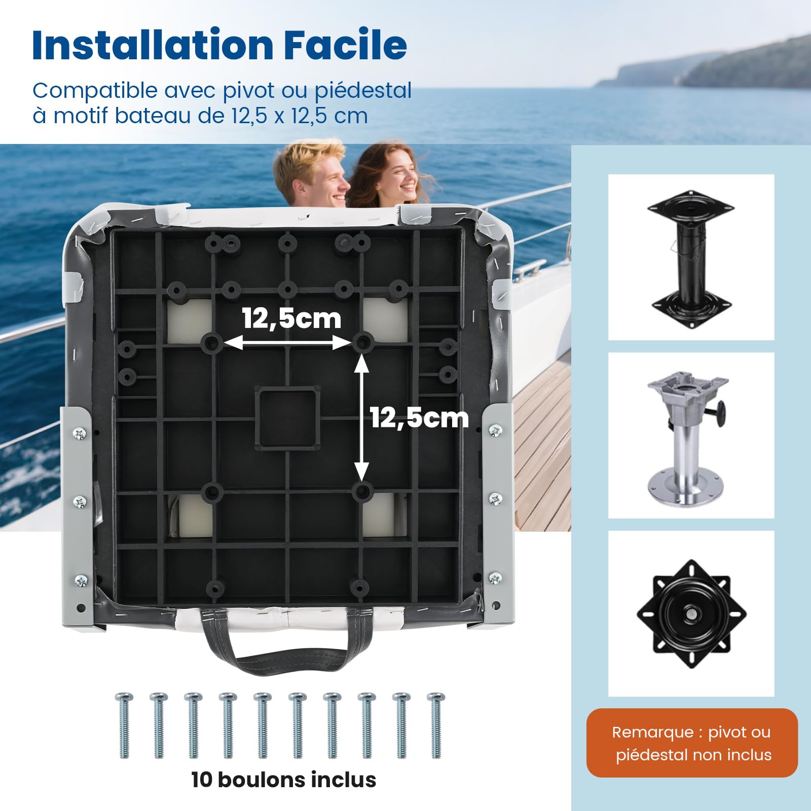 GYMAX Lot de 2 Siège de Bateau à Dossier Bas Pliable, Rembourrage en Éponge Épaisse, Surface en Cuir PVC Imperméable, Boulons de Fixation, Chaises pour Bateau de Pêche, Vedette Rapide