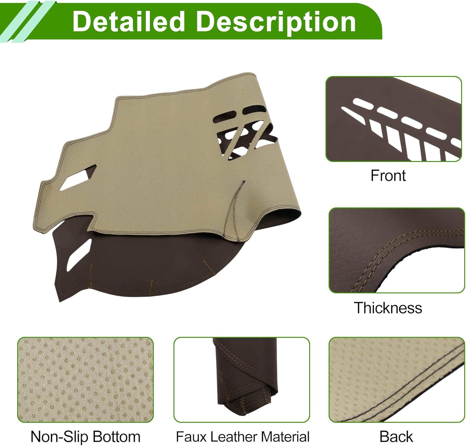 Dashboard Cover for Audi A4L 2009-2016 Dash Cover Mat Carpet Center Console Dash Cover Mat Anti-Slip Sunshield Protector Pad Faux Leather Brown 1 Pcs