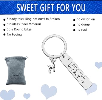 Baixian Valentines Present Couple Keychain Gifts for Boyfriend Girlfriend I Love You Deerly keyring Antlers Deer Lover Gift Deer Jewelry Christmas Birthday Graduation Gifts for Women Men