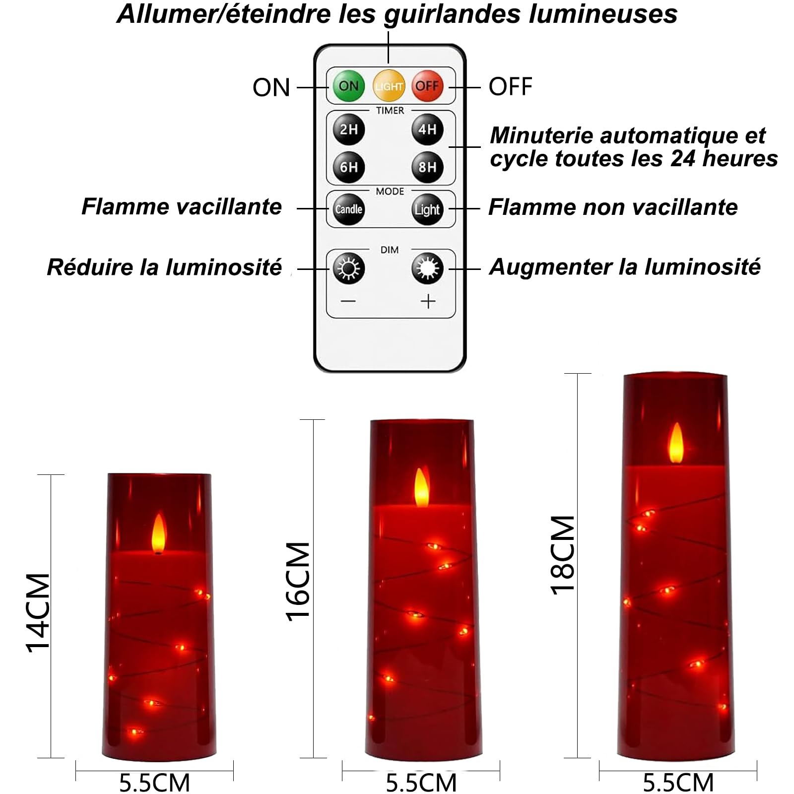 Bougies LED sans Flamme - Bougies à LED - Bougie Led Vacillante Avec Vacillement Des Flammes Très Réaliste avec Télécommande,Fonction Minuterie, (Noir, 7 pièces)