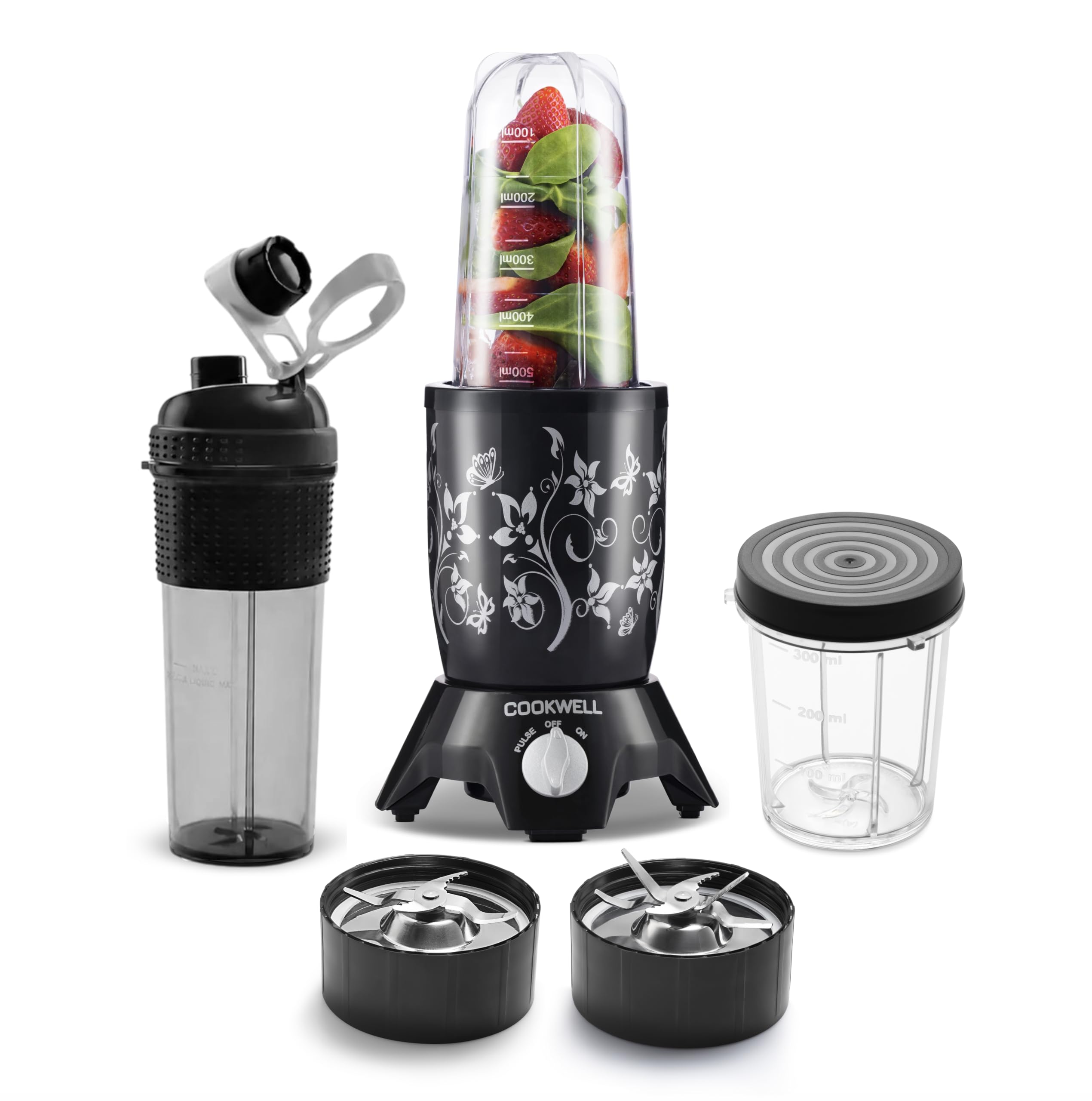 Cookwell Bullet Mixer Grinder 600W 3 Jars Midnight Black - Image 1
