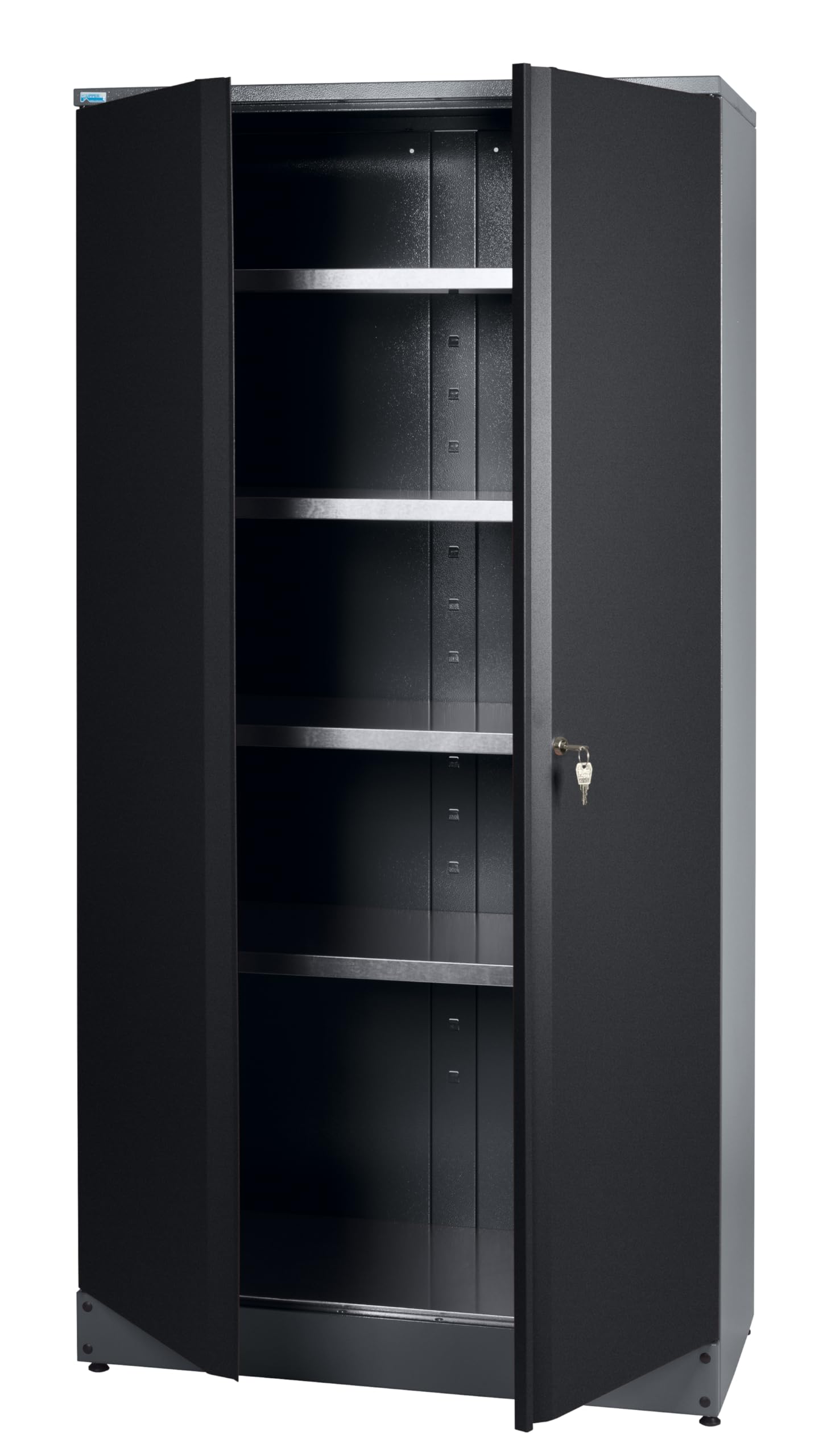 Küpper Hochschrank 70289, schwarz, Werkzeugschrank 204 x 53 x 91 cm, inkl. 4 Fachböden mit jeweils 75 kg Traglast (Schwarz)