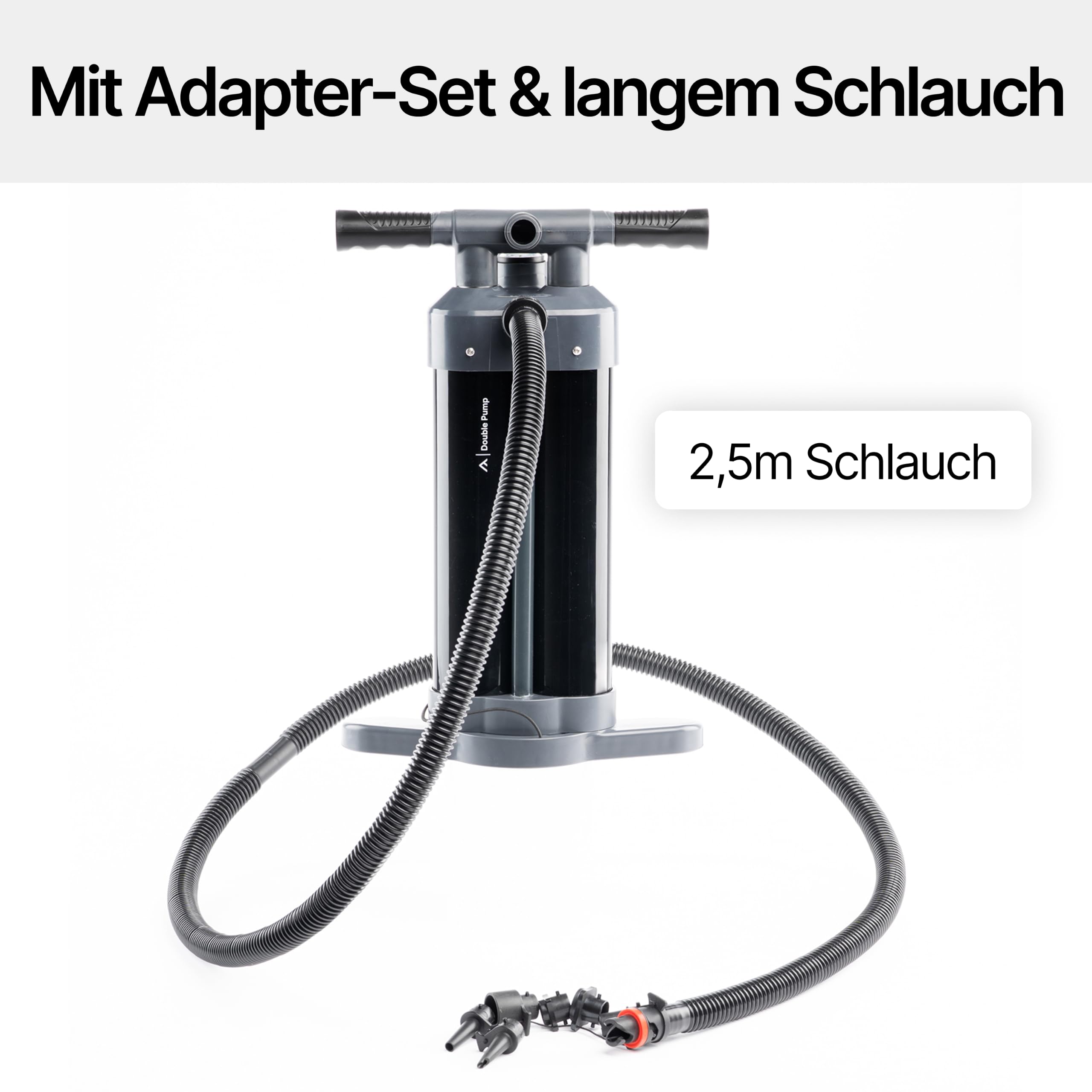 qeedo Luftpumpe Double Pump Doppelhub-Handpumpe 29 PSI/2,0 bar, Triple-Action, Manometer, für SUP, Kajak, Zelt & Luftmatratze