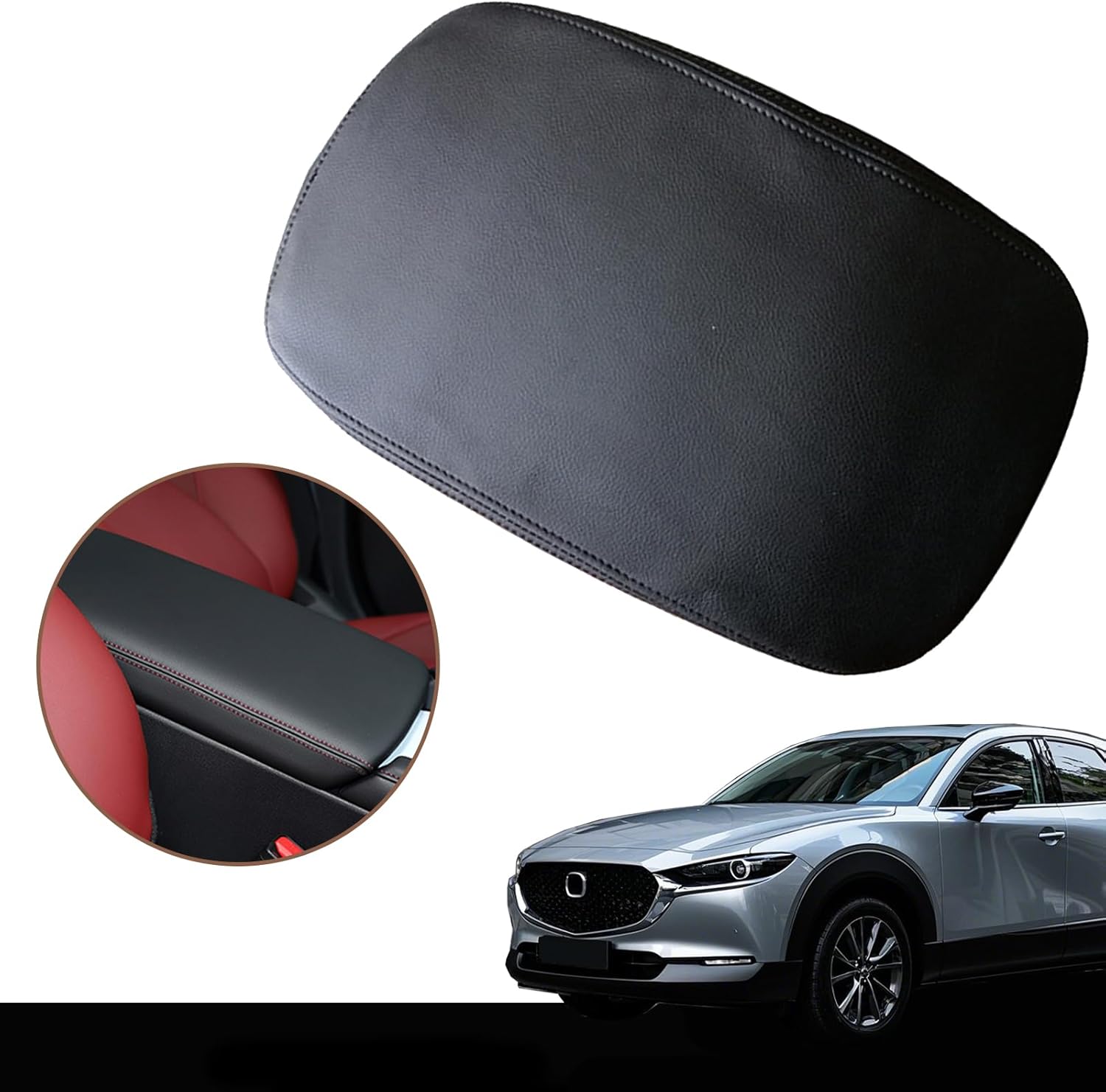 O SHI CAR Center Console Armrest Cover for Mazda CX-30 CX30 CX 30 2020 2021 2022,Leather Middle Console Lid Cover Pad Protector Elbow Arm Rest Covering Car,Black Gray