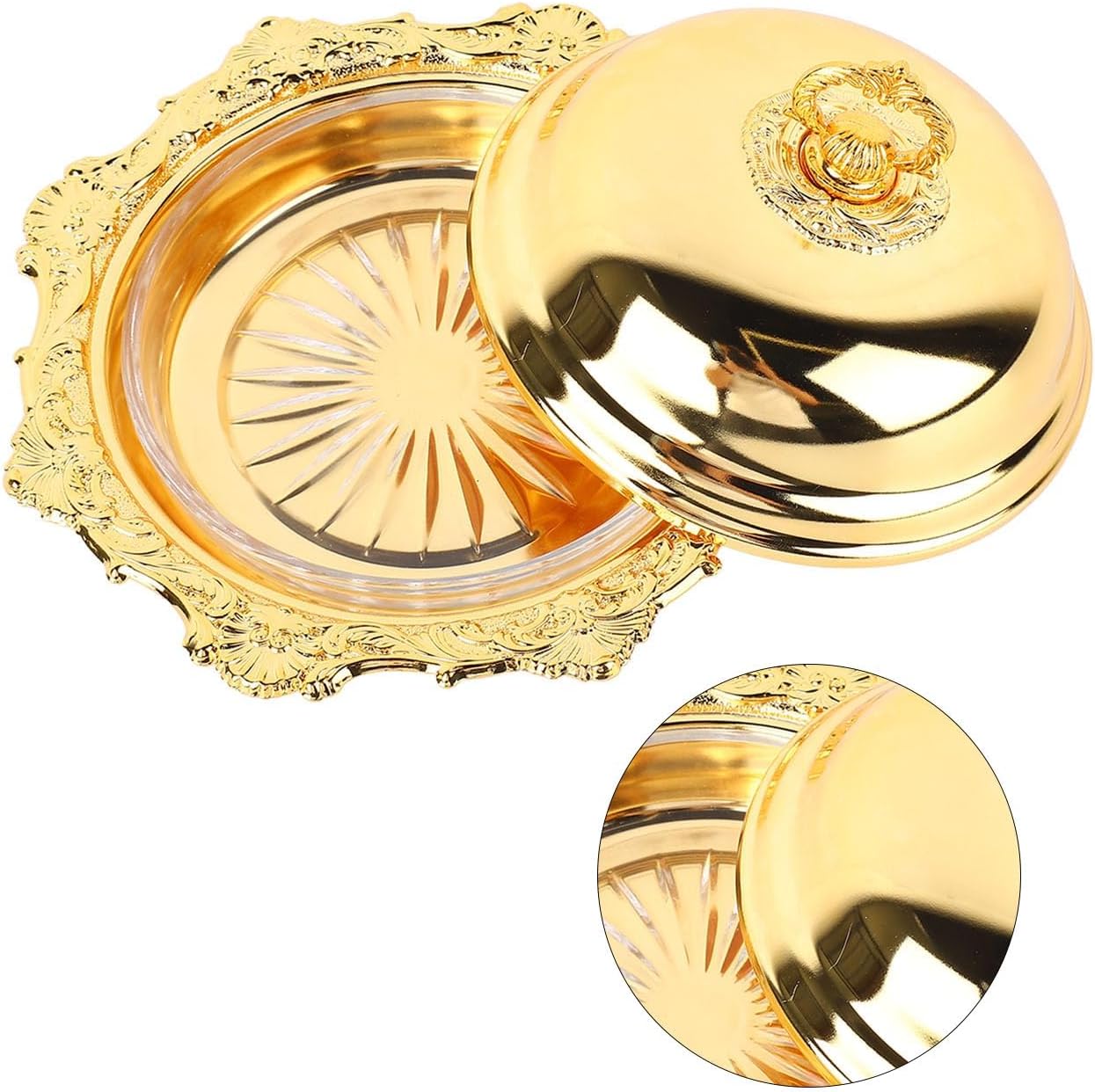 Round Butter Dish with Lid, Vintage Decorative Butter Serving Plate, Elegant Glass and Alloy Butter Holder for Refrigerator, Countertop, Wedding Party, for Any Occasion