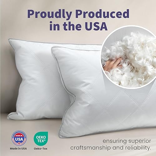 Miniatura 2 de Dreamhood Juego de 2 almohadas de plumas de ganso de lujo, tamaño estándar, hechas en Estados Unidos, suaves almohadas de cama con refuerzo para