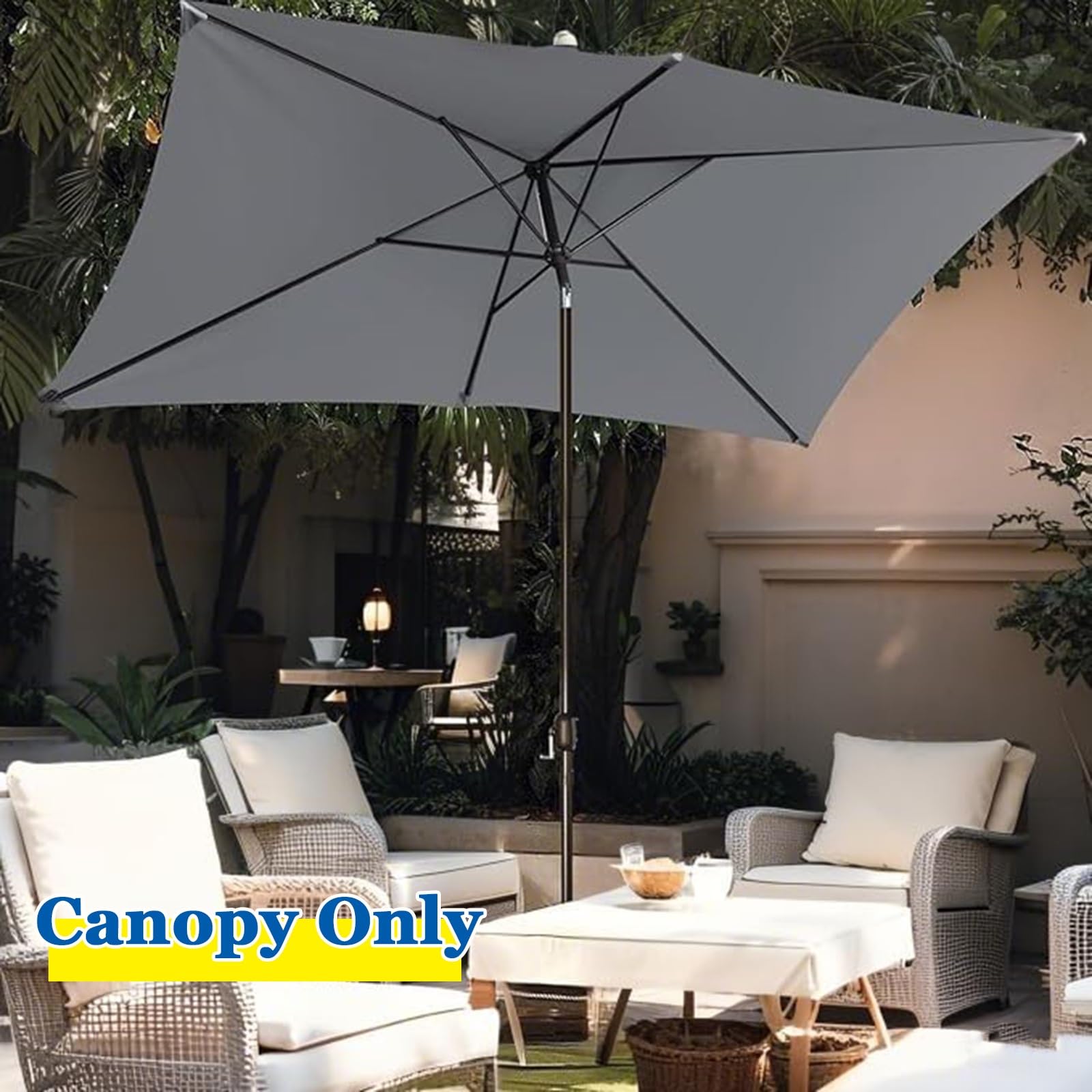Telo di Ricambio per ombrellone da Giardino Resistente allo sbiadimento - Copertura Impermeabile e ventilata per ombrelloni a 6 Stecche da 3x2 m, Tessuto per Esterni UPF 40+ Verde Scuro