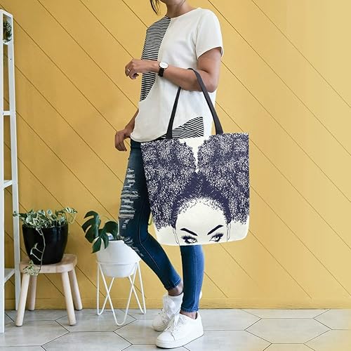 Miniatura 5 de ALAZA Bolso de mano grande de la lona Mujer afroamericana con el bolso del hombro de las compras del pelo rizado