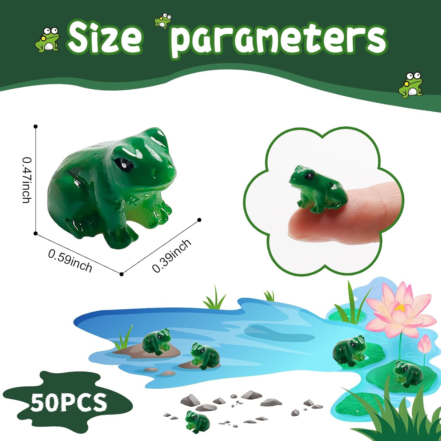 Exasinine 50 Pcs Mini Frogs Resin Green Frog Miniature Figurines Animals Model Fairy Garden Miniature Moss Landscape DIY Terrarium Crafts Ornament Accessories for Home Décor(B) - Image 2