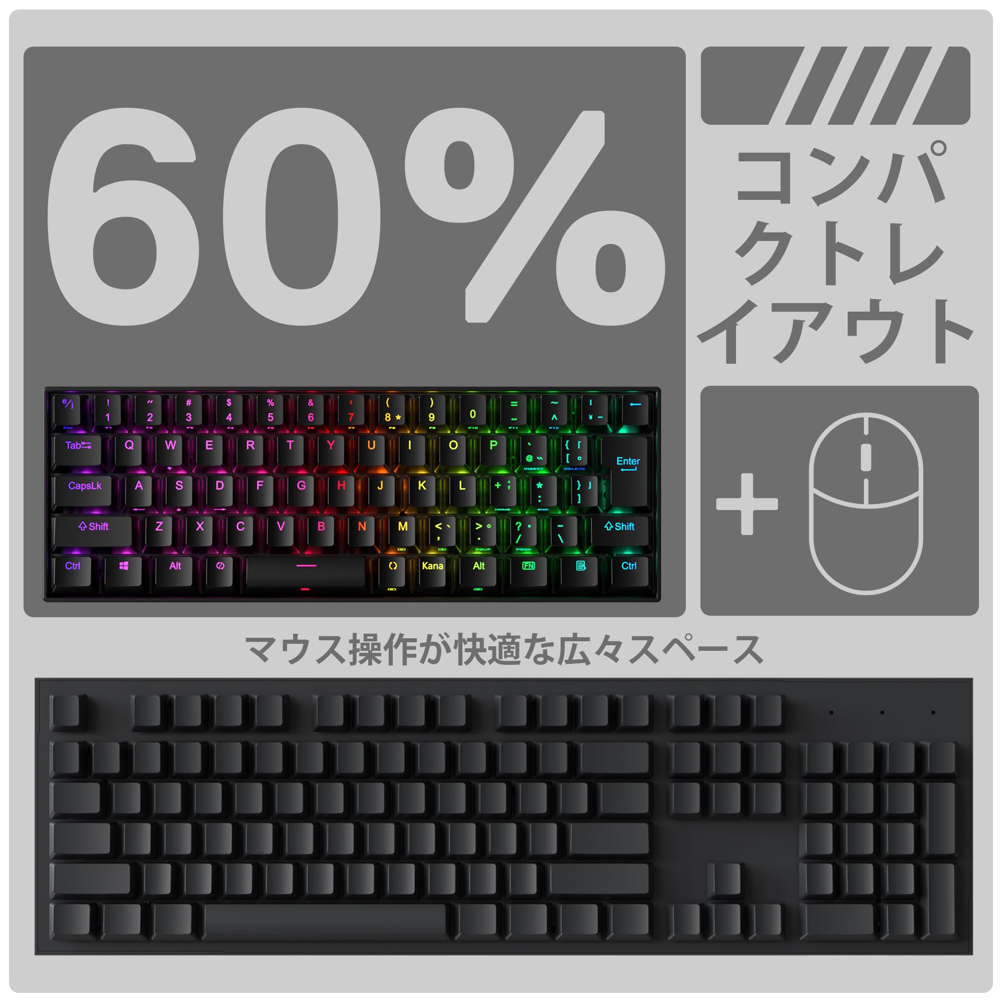 Amazon | Redragon K630 60% 有線 RGB ゲーミングキーボード、61キー
