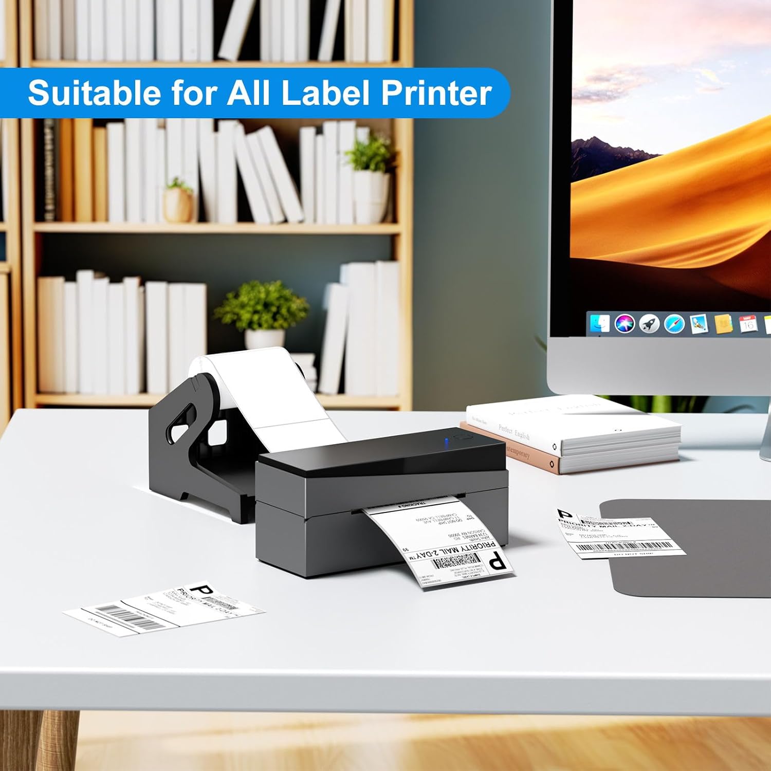 Thermal Label Holder, Thermal Label Holder for Roll and Fan-Fold 4x6 Labels, Shipping Label Printer Holder for Home and Office, Sticker Dispenser, Label Holders Black - Image 3