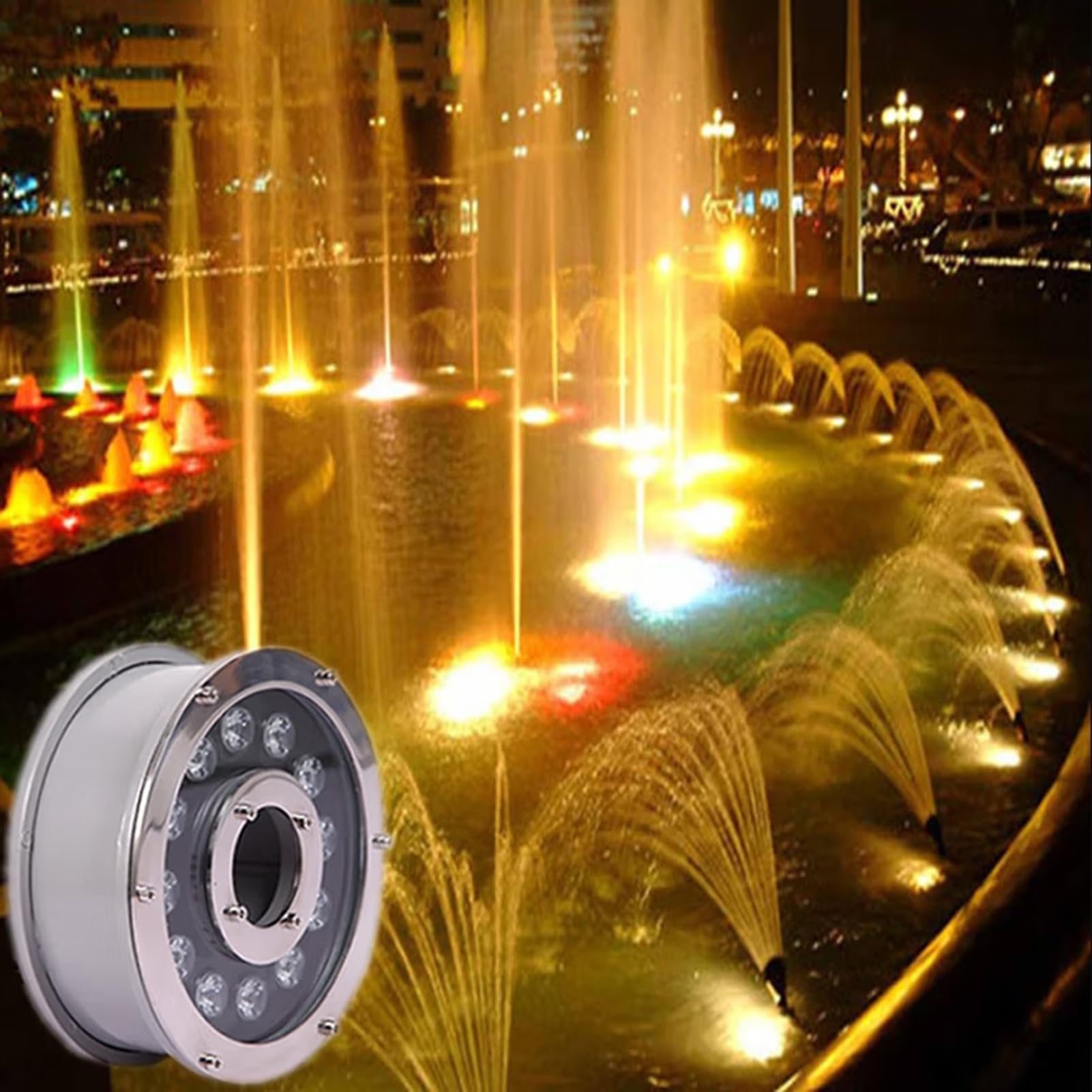 Pierścień LED Fontanna do stawu Niskie napięcie Wodoodporny IP68 Podwodny reflektor ze stali nierdzewnej do wodospadu Ogród Skalisty Baseny Lampa krajobrazowa(Yellow,6W-12V)