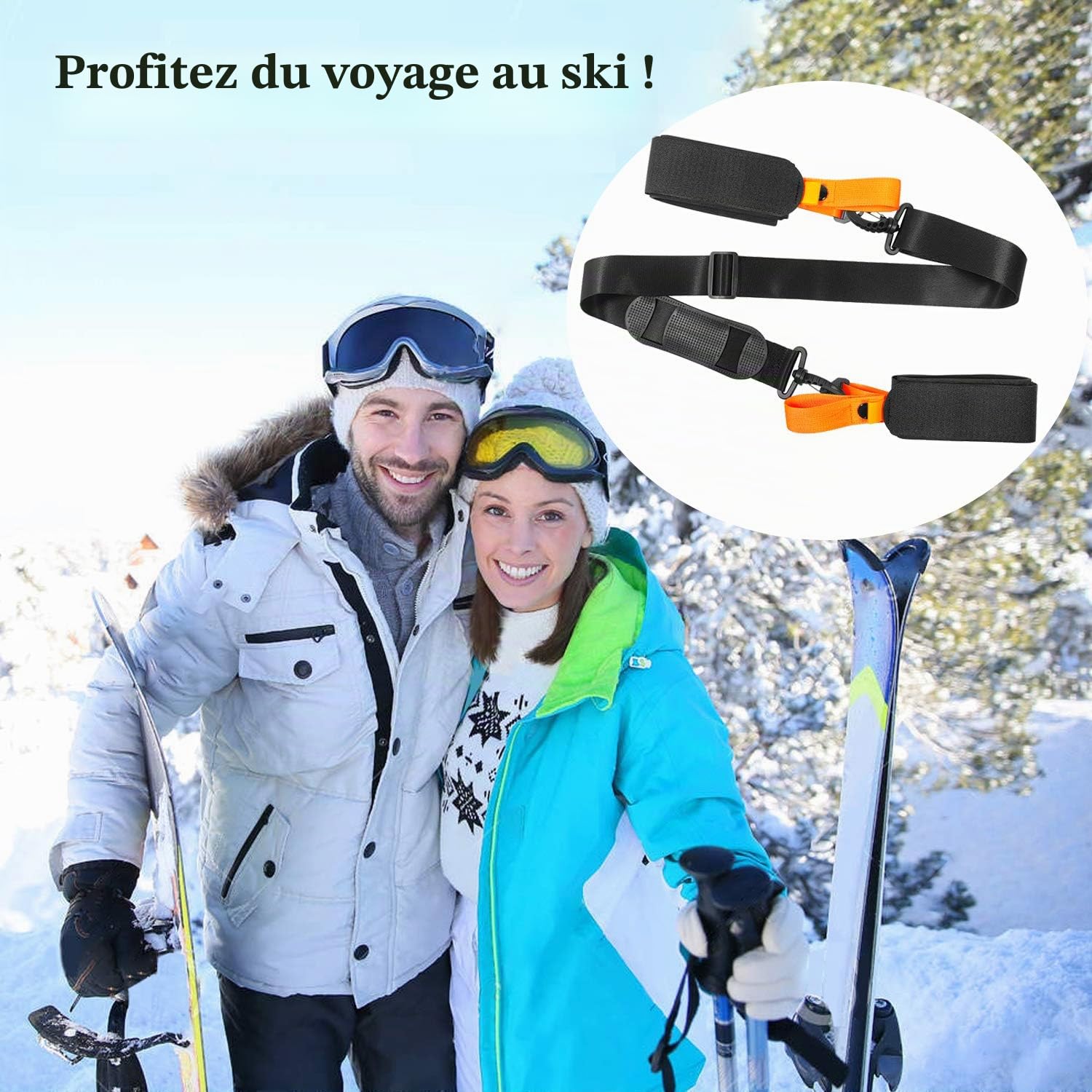 Sangles de Ski pour Transport de Skis, Bandoulière Réglable avec Support Rembourré