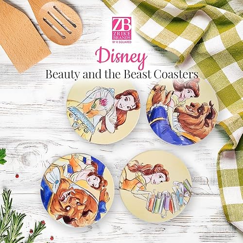 Miniatura 2 de Zrike Disney Beauty and The Beast - Posavasos de cerámica de 4 pulgadas uso para bebidas calientes o frías diseño funcional y coleccionable funciona