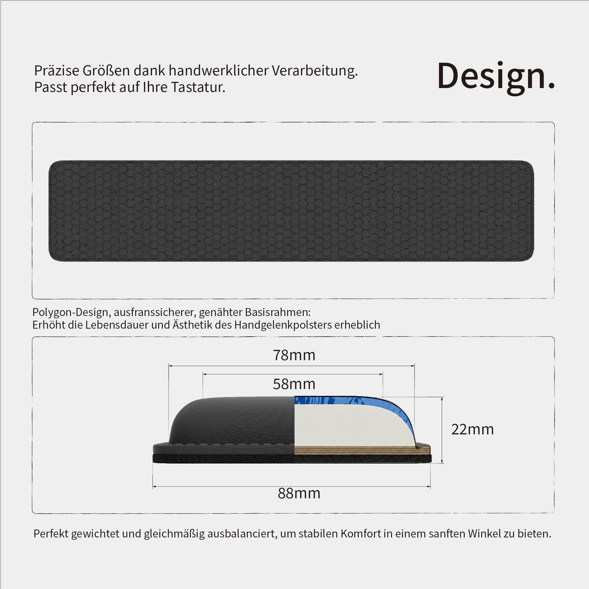 Faluber Ergonomische Gel-Handgelenkauflage für Tastaturen, 315 mm Länge und 20 mm Dicke für kompakte Tastatur, mit rutschfestem Fußpolster, Komfort und Stabilität, Tastaturzubehör (klein, kompakt)