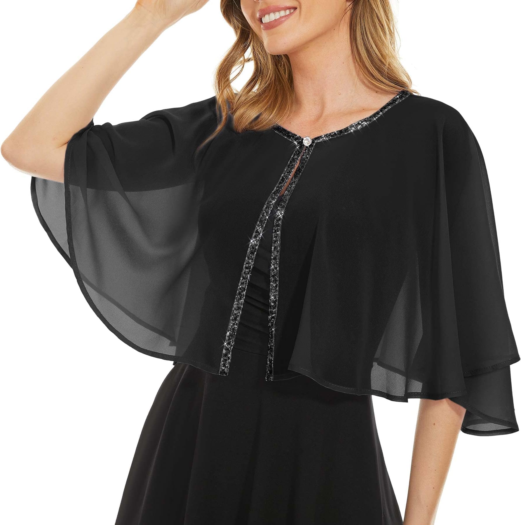 Soft Chiffon Sequins Shawls and Wraps/Cape for Evening Dress Wedding Formal Occasion