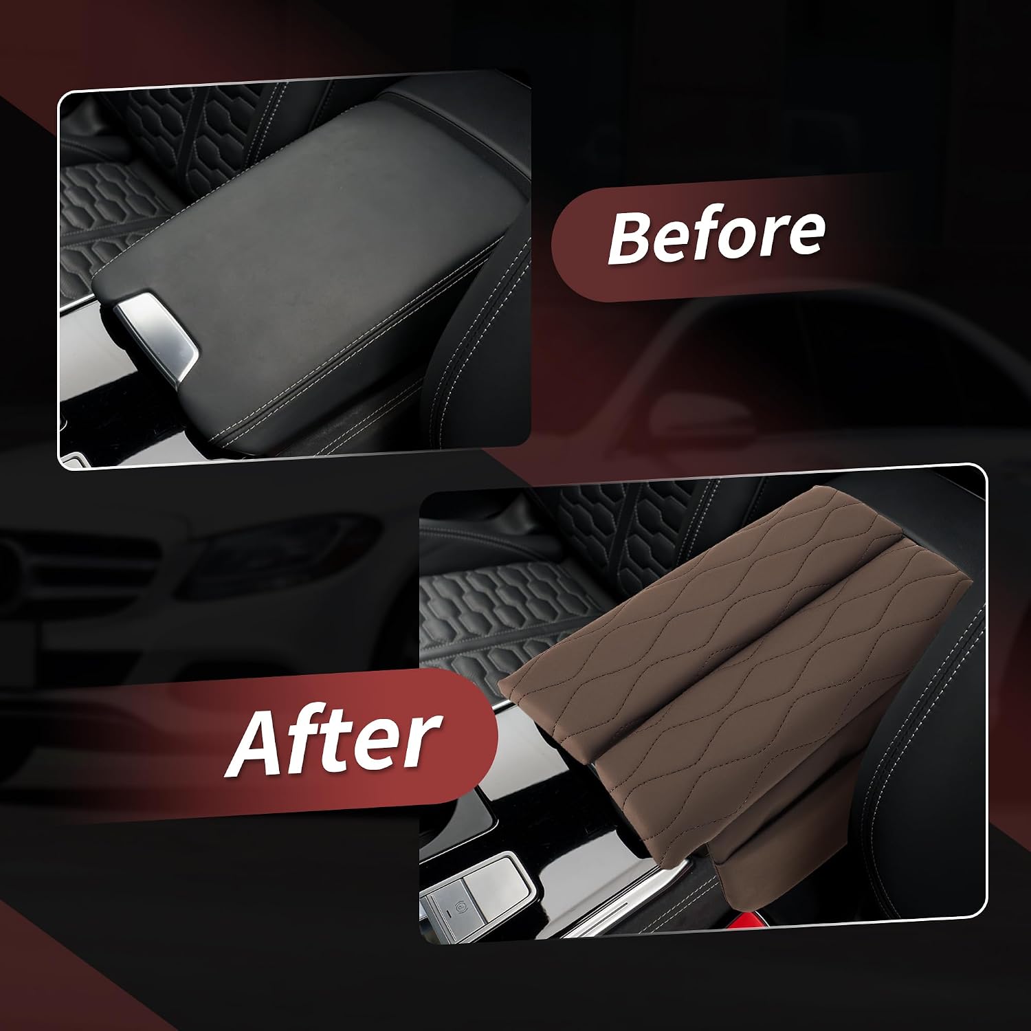 Center Console Cover for Mercedes Benz C Class W205 C250 C300 GLC Class X253 GLC300 GLC250 Leather Console Armrest Cover for Mercedes Benz Brown
