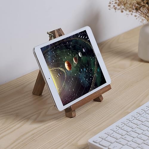 Miniatura 5 de SINORHEMA Juego de 3 soportes de madera para iPad 3 piezas ajustables plegables accesorios de escritorio de oficina soporte de trípode de madera