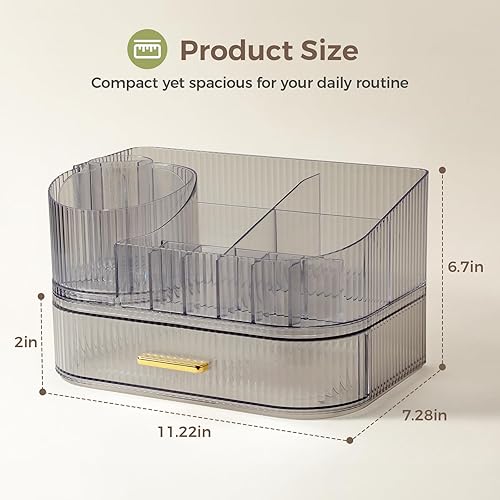 Miniatura 2 de Delamu Organizador de maquillaje para tocador con cajones apilables, soporte giratorio de 360º para brochas de maquillaje, vitrina grande de