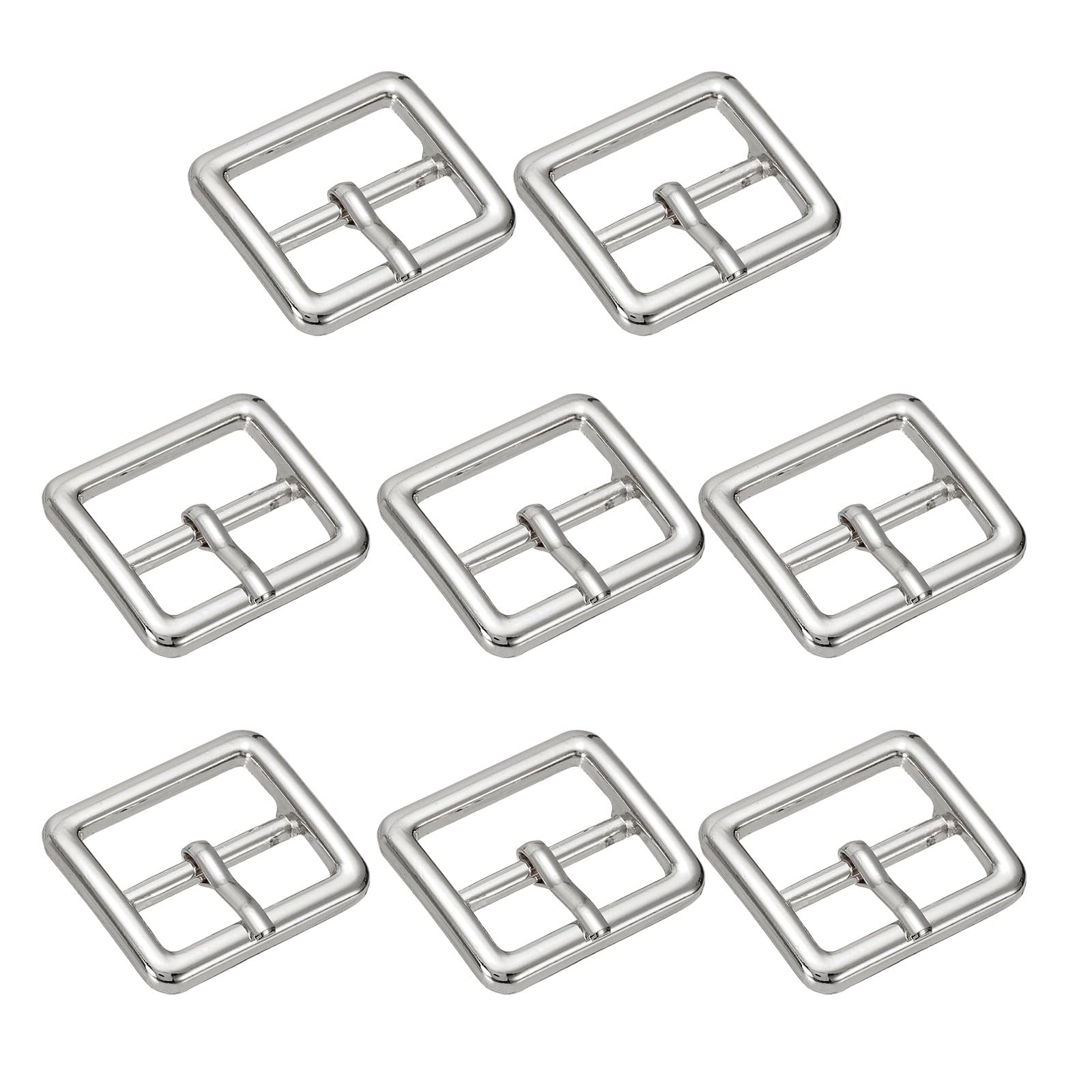 TIXIPEM 1.77 IN(45mm) Metal Single Prong Buckle [8Pcs] - Webbing Belts Center Bar Buckle Use for Leather Bags Craft & Purse & DIY Accessories - [Silver Tone] Square Loops Clasp