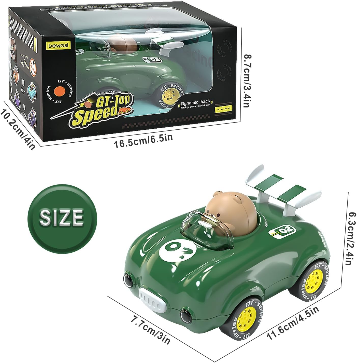 CDDZSW 1 Year Old Toddler Boy Toys Birthday Gift,Friction Power Car Toys 1-3,Pull Back Car 3 4 5 6 7 Year Old Kids Toys for Boys and Girls Easter Xmas Party (Green)