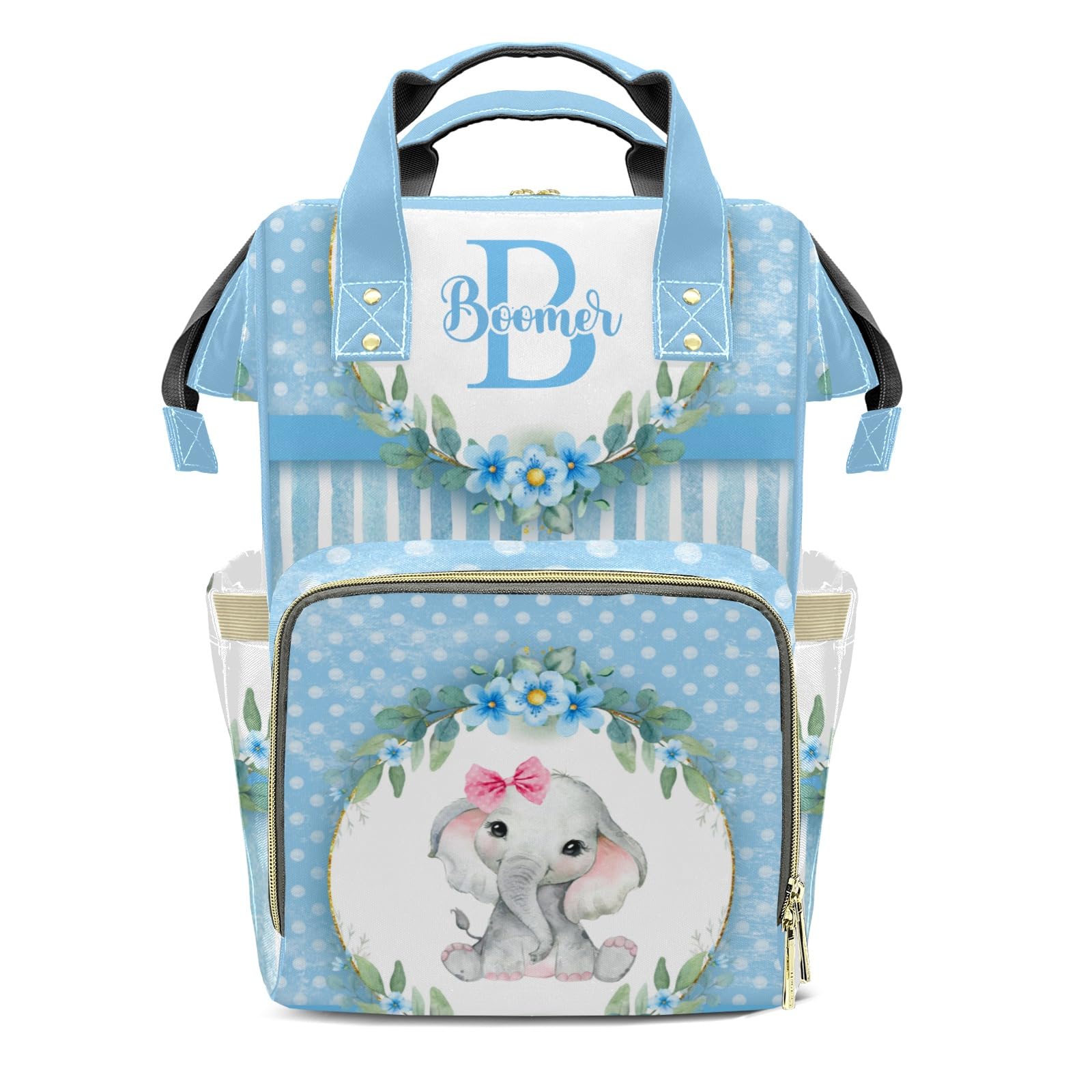 Custom Diaper Bag Backpack for Girls Boys Kids Watercolor Floral Wreath Dot Elephant Gift the Best: Spacious Waterproof Nappy Bag for Men and Women