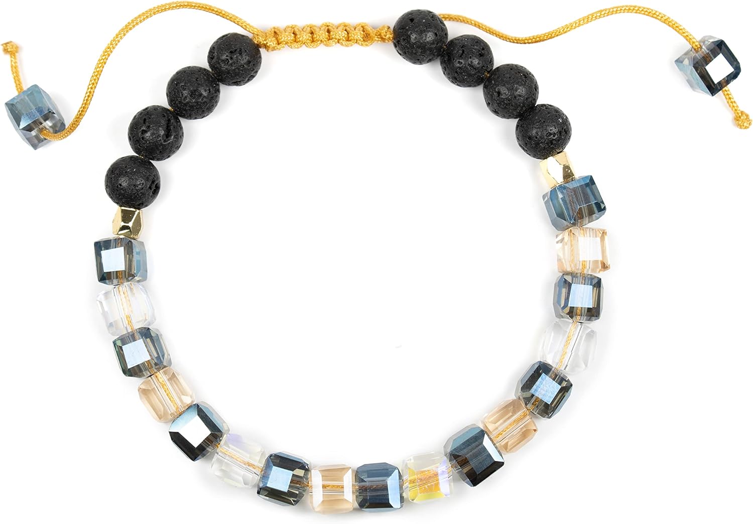 Crystal glass beads bracelet with 6mm lava essential oil diffuser rock, adjustable, for women, gemstone crystal stone bead woman bracelets, women's beaded, anxiety relief sparkly clear healing jewelry