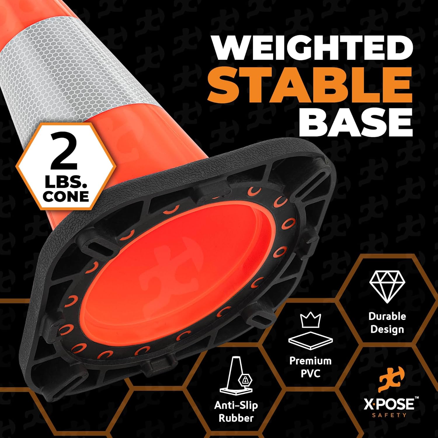 Xpose Safety 12 Inch Orange Traffic Cones with 4" Collar - 12 Pack Multipurpose PVC Plastic Safety Cone for Parking, Soccer, Caution, Kids and Construction - DOT Approved