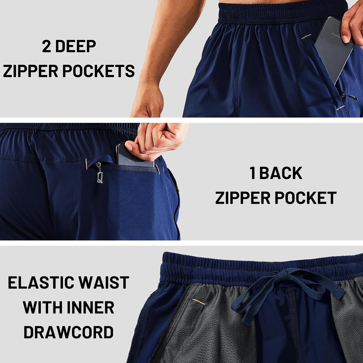 MIER Men's Quick Dry Running Shorts with Zipper Pocket Elastic Waist Athletic Workout Exercise Shorts - Image 4