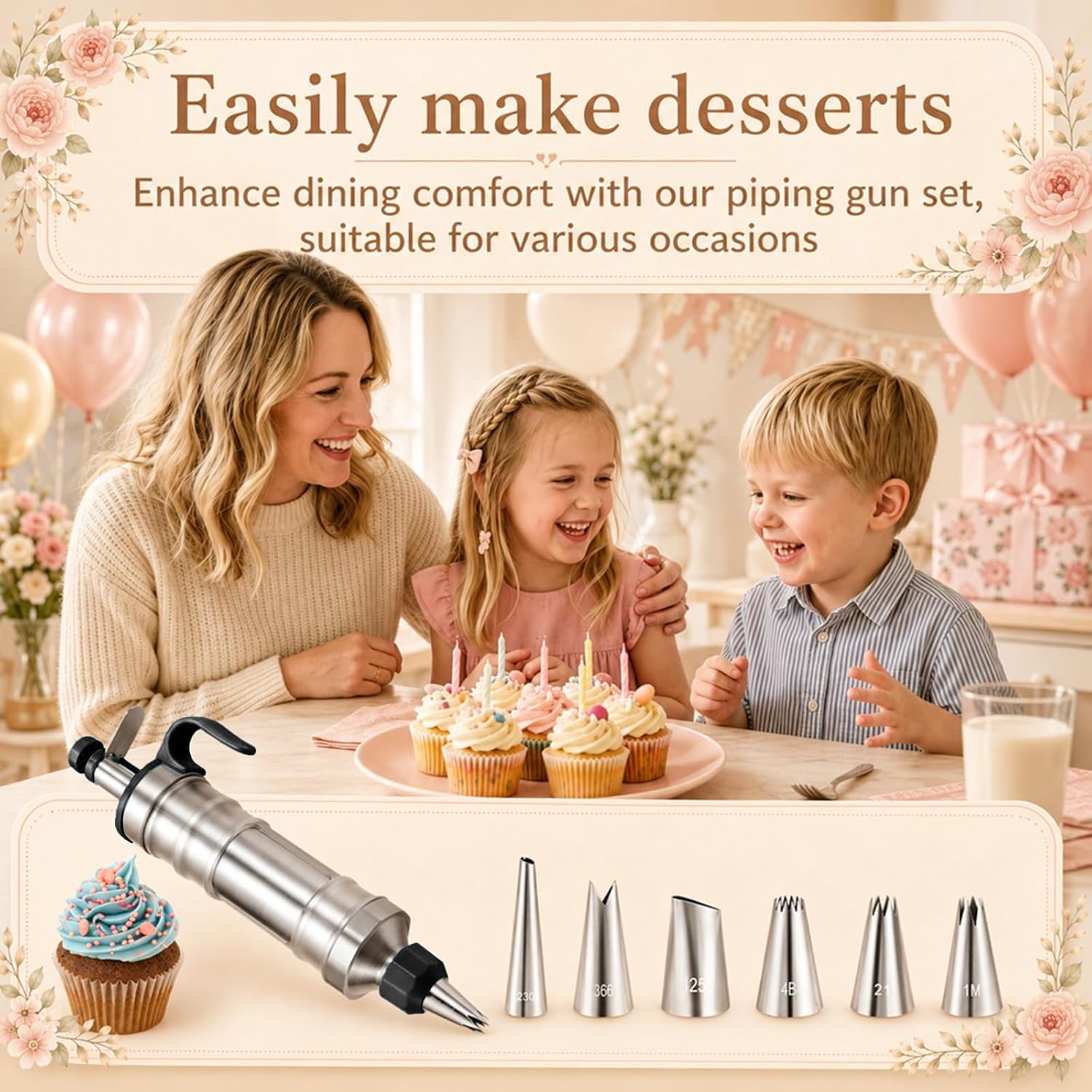 167-Piece Cake Decorating Kit, Icing Dispenser, 54 Tips, LightBlack