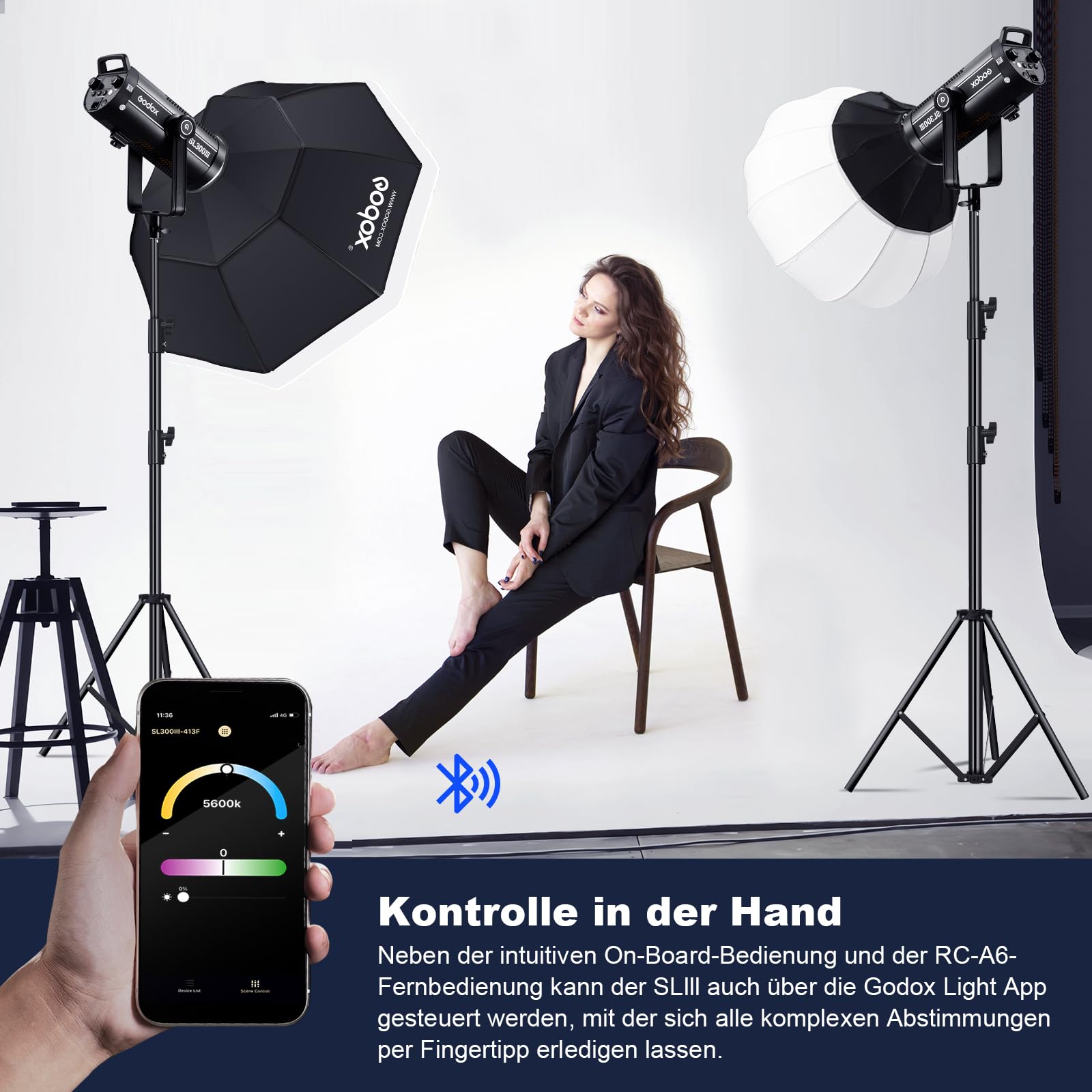 Godox SL300III Silenciar con Toque Sistema X inalámbrico 2.4G Multi-Efectos de luz FX Montaje Bowens Fotográfica Regulable 5600K±300K Soporte para el Control de App Brillo