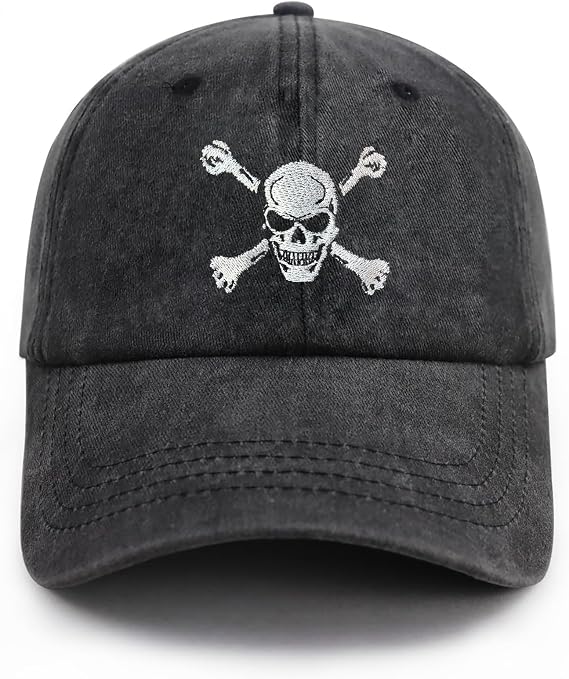 Skull and Crossbones Baseball Cap for Men Women, Funny Adjustable Embroidered Skeleton Hat