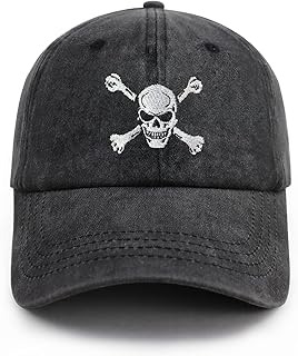 Skull and Crossbones Baseball Cap for Men Women, Funny Adjustable Embroidered Skeleton Hat