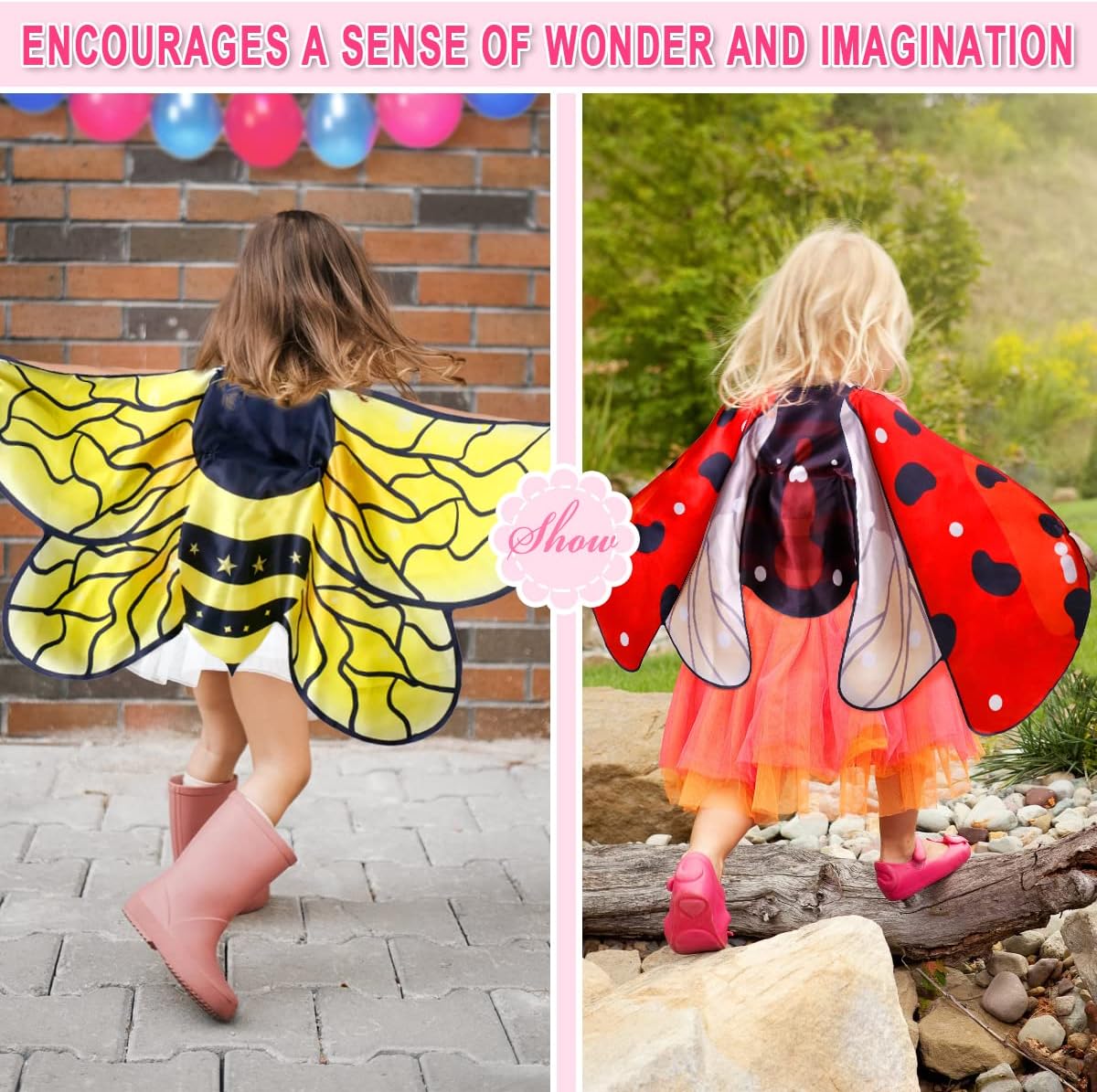 iROLEWIN Toddler-Kids Butterfly-Wings-Costume for Girls Fairy-Wings Dress-Up Bee-Ladybug-Costume as Party Toys Birthday Gifts - Image 2