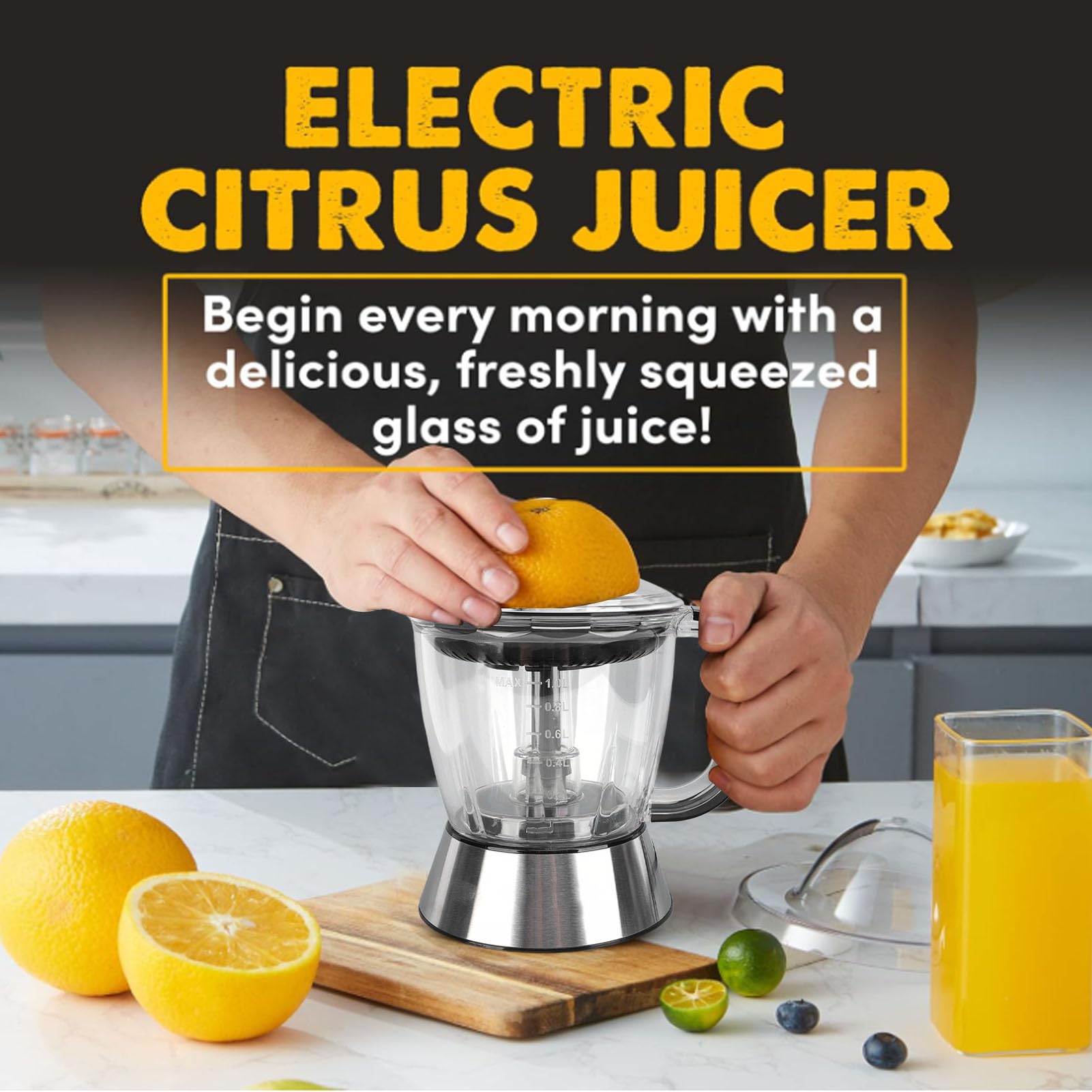 Powerful Electric Citrus Juicer with 1L Capacity, Materials, and, Ideal for Orange Lemon Grapefruit Juice Extractor Machine for Home Use, Dual Direction Juicing